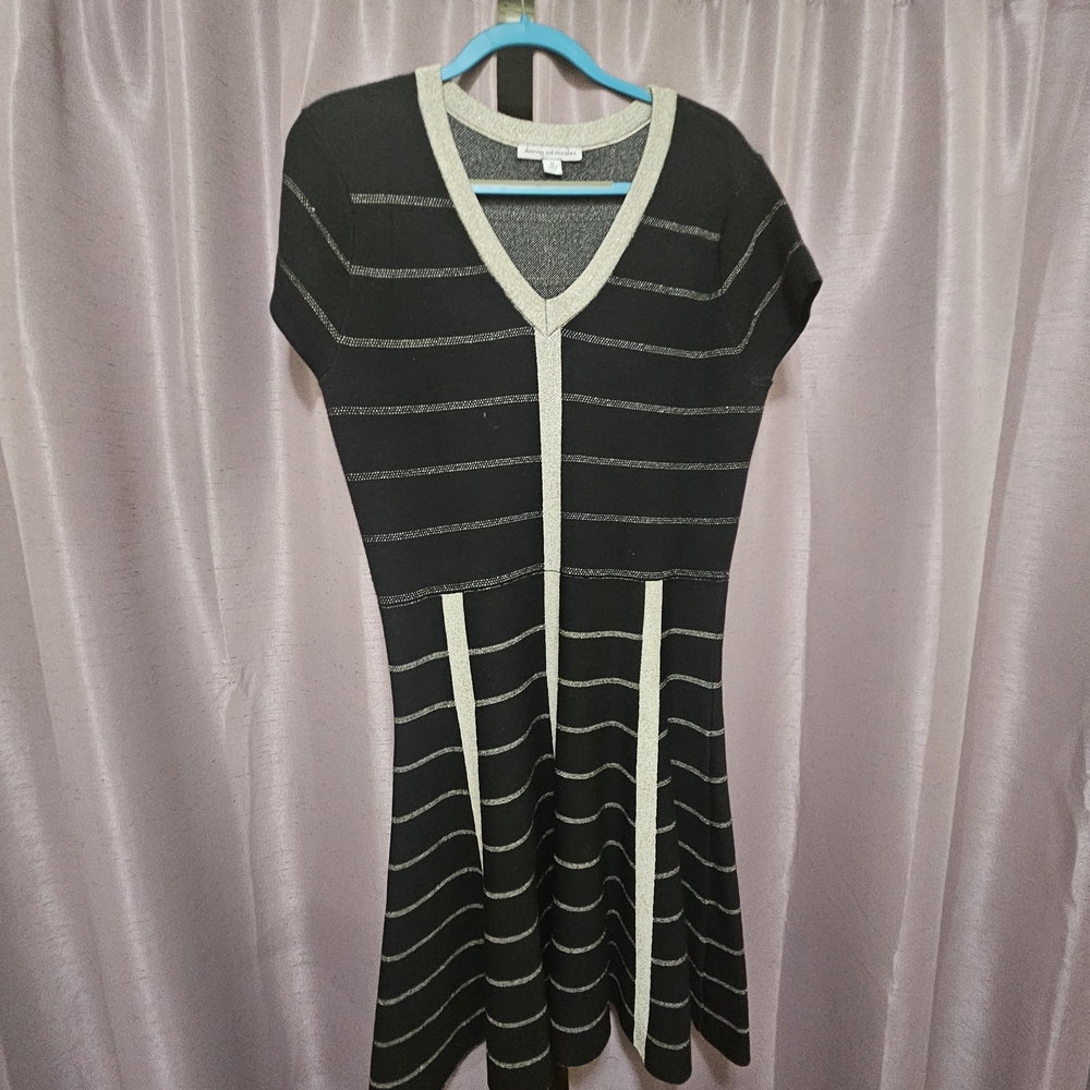 Danny & Nicole Black and Cream Striped Midi Dress - Size XL
